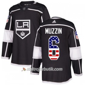 Män Ishockey Los Angeles Kings Tröja Jake Muzzin 6 Adidas 2017-2018 Svart USA Flag Fashion Authentic